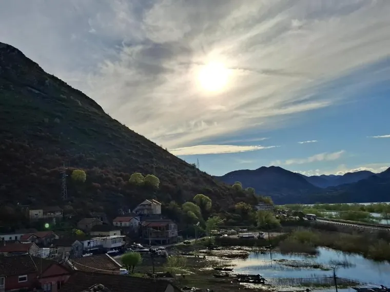 A view over the village and the lake from the hillside